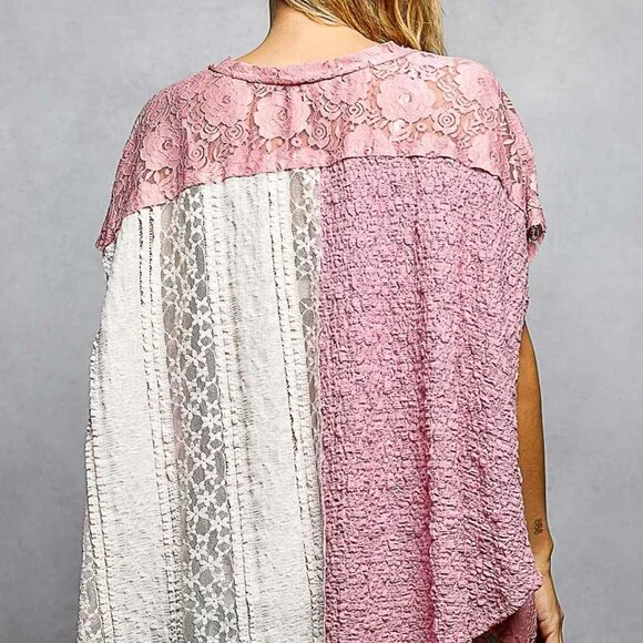 NWT POL Asymmetrical V-Neck Short Sleeve Lace Top - Picture 4 of 4